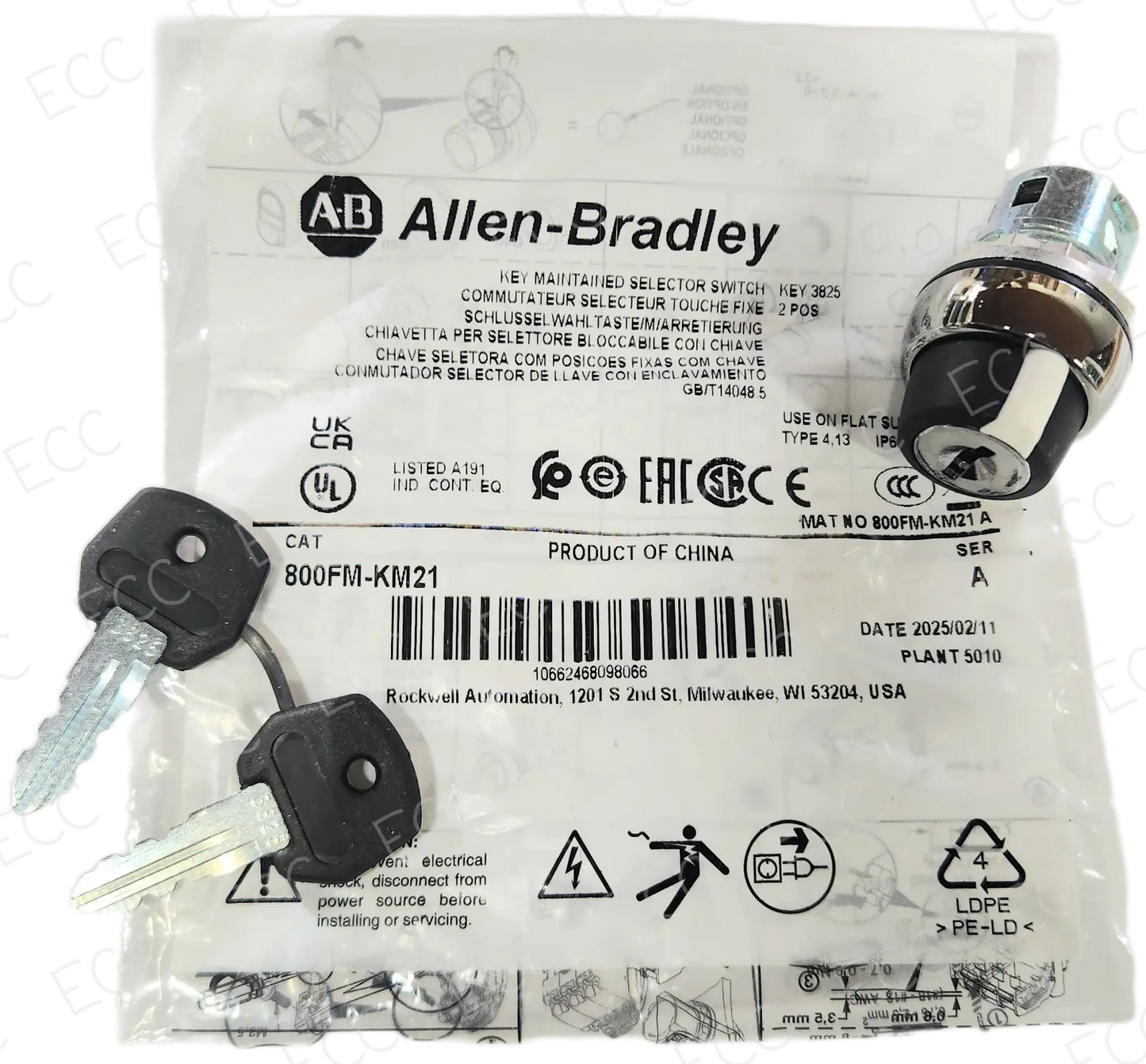 800FM-KM21 Allen Bradley 22mm Key Selector Switch