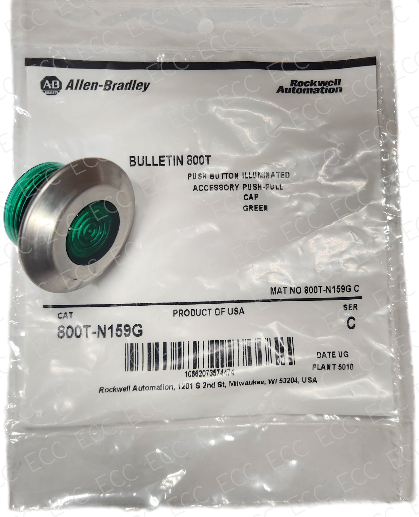 800T-N159G Allen Bradley Push-Pull Cap Illuminated