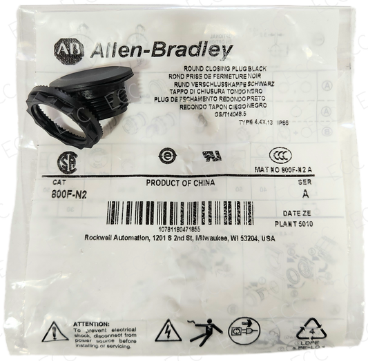 800F-N2   Allen Bradley Round Closing Plug, Black