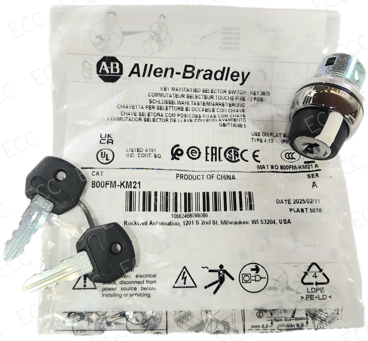 800FM-KM21   Allen Bradley 22mm Key Selector Switch