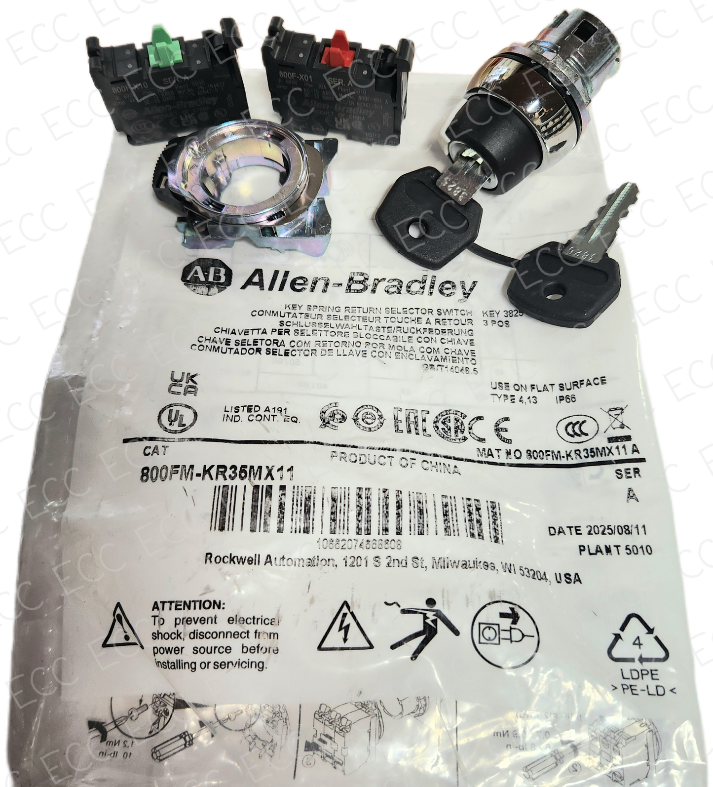 800FM-KR35MX11   Allen Bradley 22mm Key Selector Switch