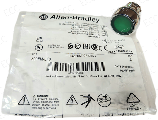 800FM-LF3   Allen Bradley Push Button Illuminated, Green