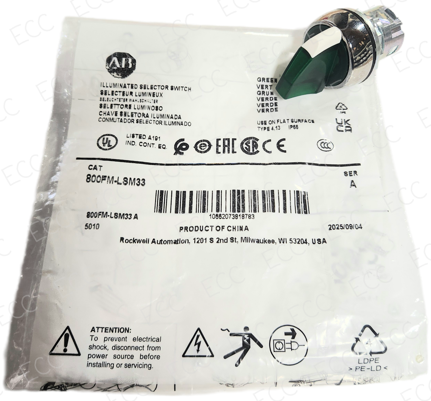 800FM-LSM33   Allen Bradley 22mm Illuminated Selector Switch