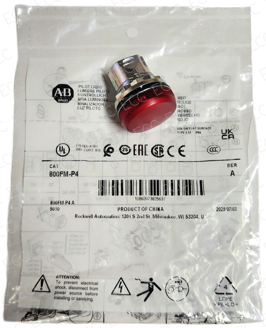800FM-P4   Allen Bradley Pilot Light, Red