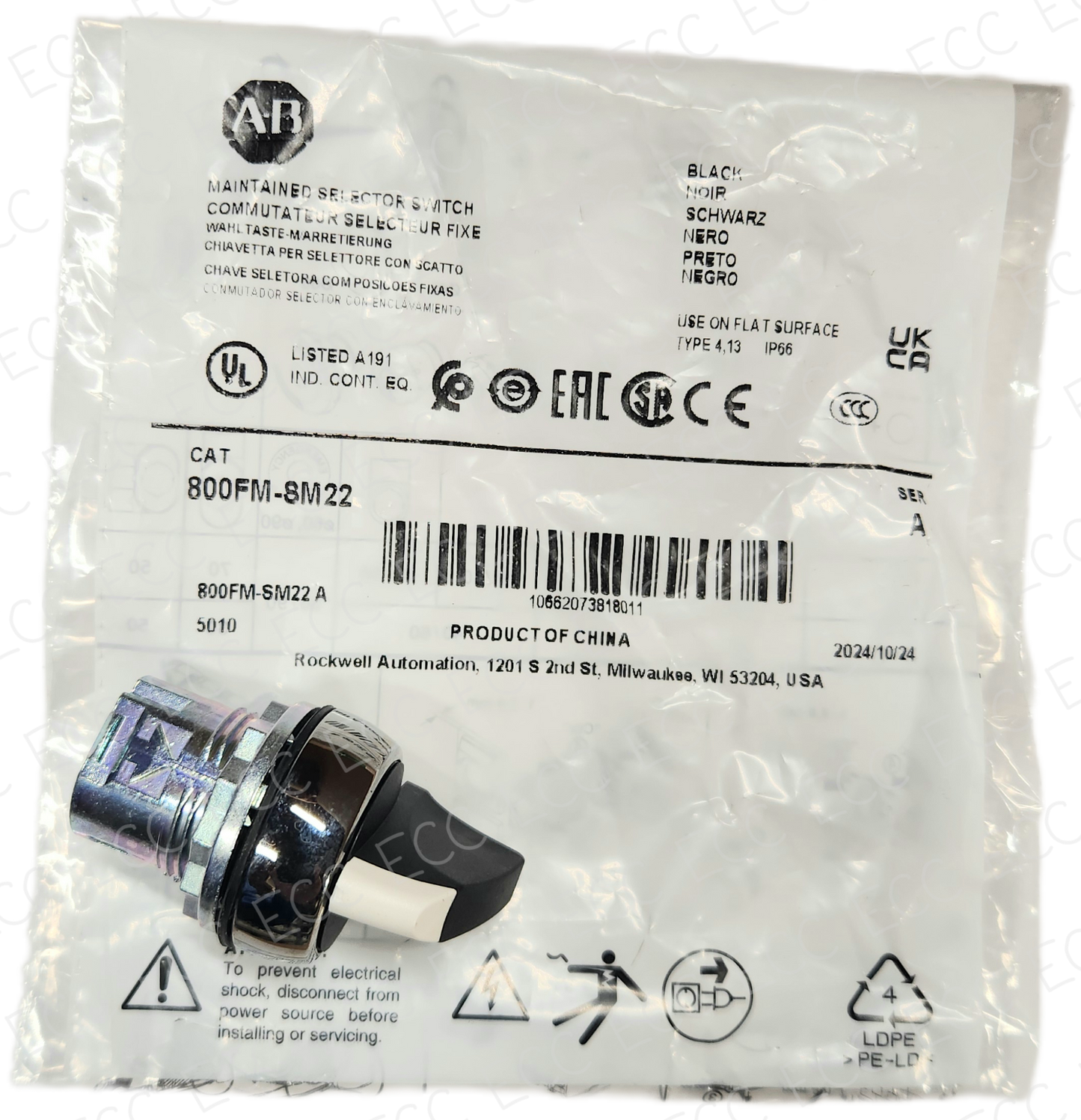 800FM-SM22   Allen Bradley 22mm Selector Switch