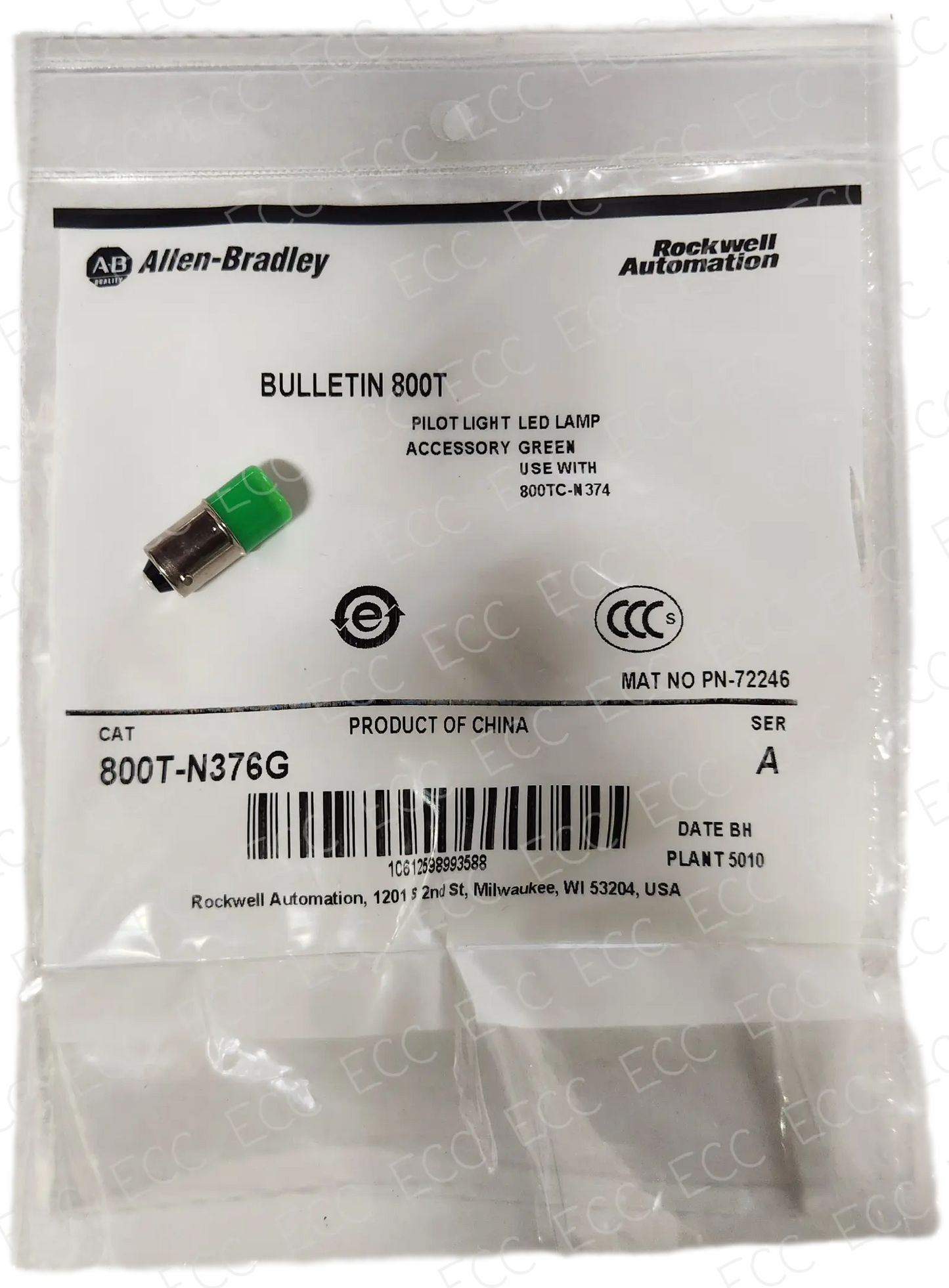 800T-N376G Allen Bradley Pilot Light LED Lamp - Green   East Coast Compactor, Corp.