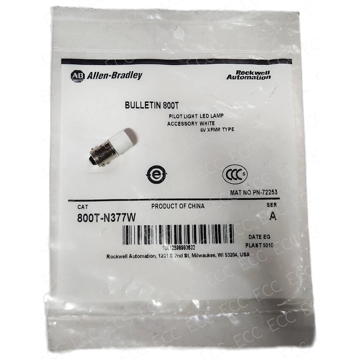 Allen-Bradley 800T-N377W Pilot Light LED Lamp, image 1
