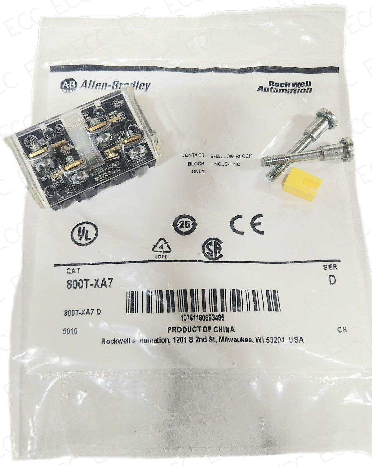 800T-XA7 Allen-Bradley Shallow Contact Block 1NC/1NCLB
