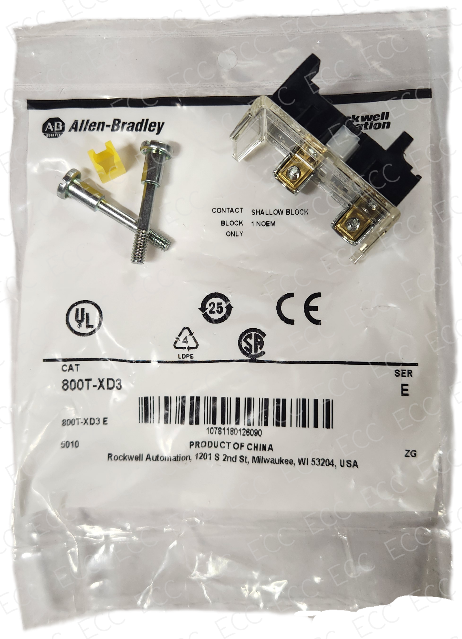 800T-XD3   Allen Bradley Contact Block   East Coast Compactor, Corp.